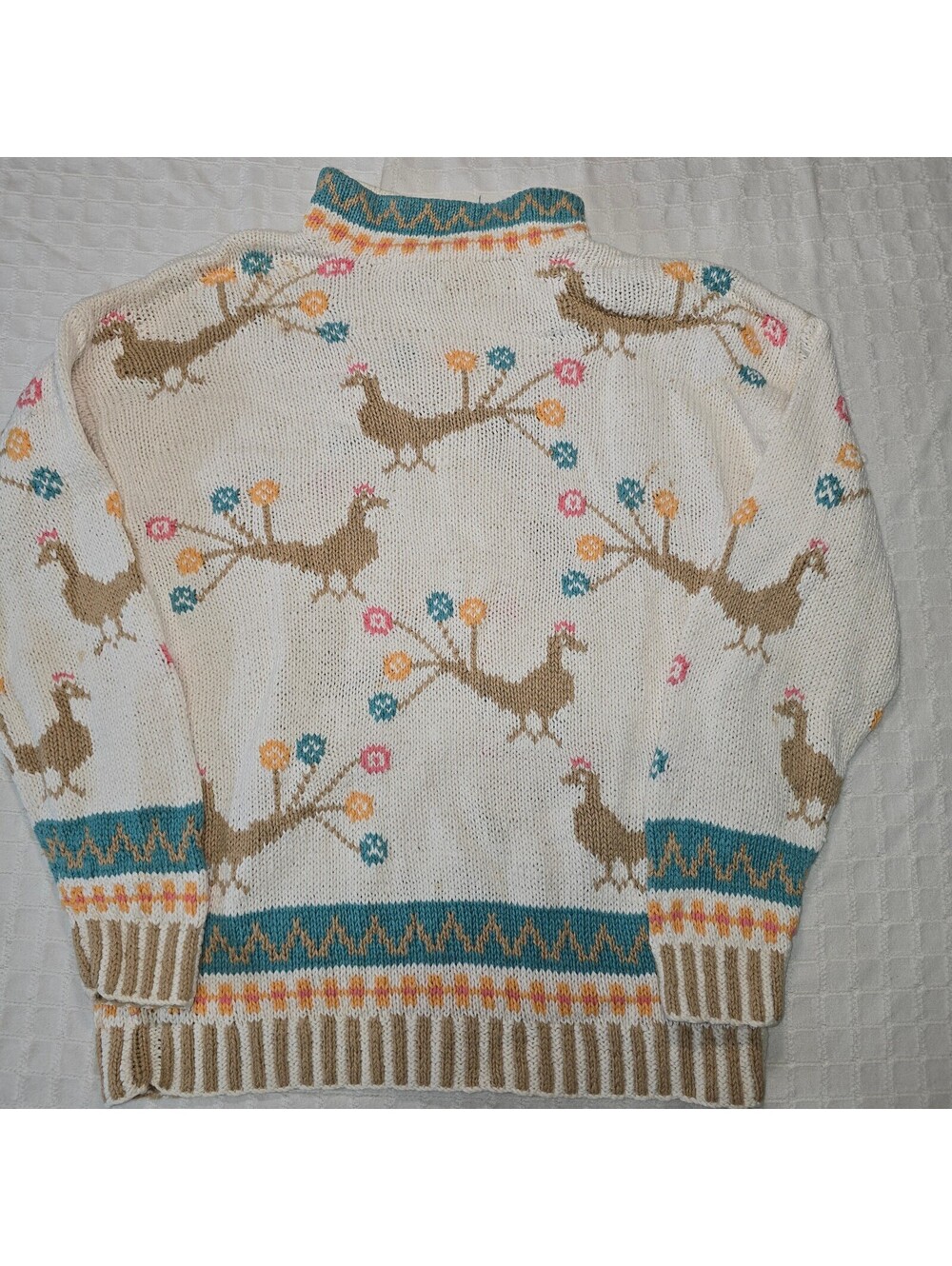 Vintage 90s Lauren & Leah Bird Peacock Sweater Medium Grandmacore Chunky Knit